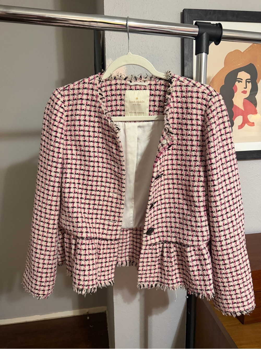 kate spade Pink and Black Tweed Peplum Blazer